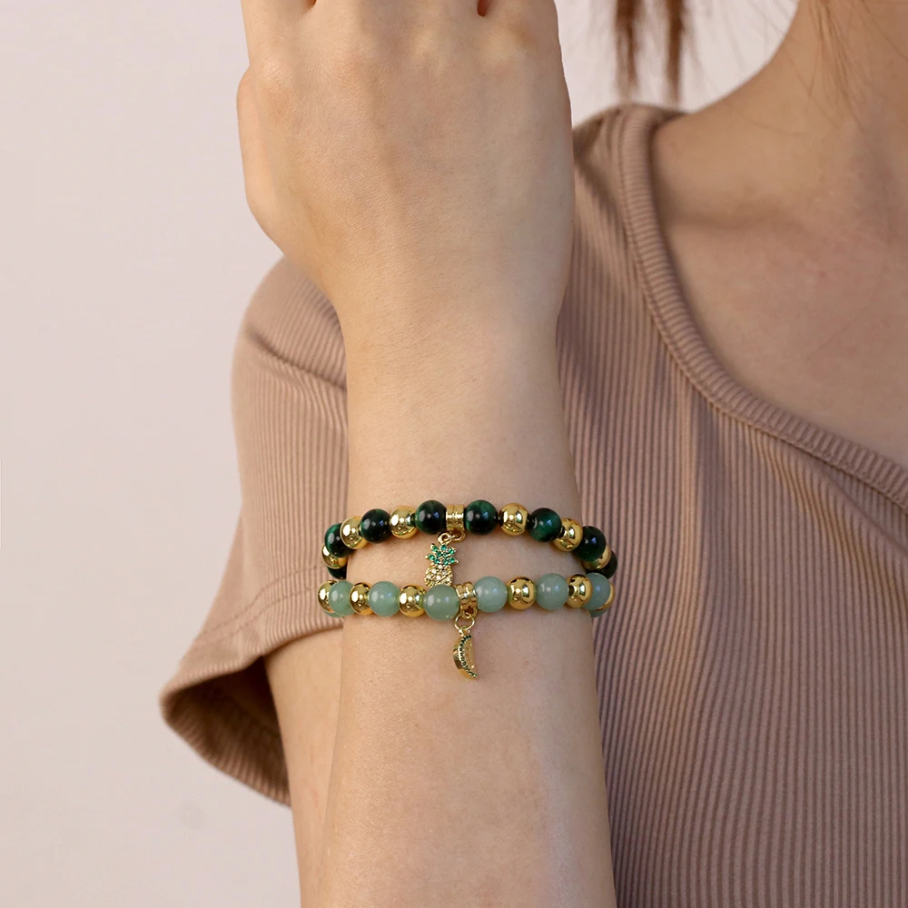 Women's Bracelets Jewelry Natural Stone Beaded Personality Stretch Bracelets Micro Pave Fruit Pineapple Pendant Anniversary Gift
Women's Bracelets Jewelry Natural Stone Beaded Personality Stretch Bracelets Micro Pave Fruit Pineapple Pendant Anniversary Gift