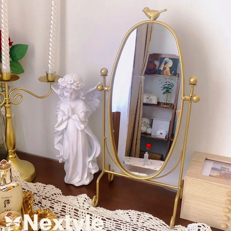 

Holder Glass Decore Miroir Oval Makeup Vintage Aesthetic Round Mirror Bedroom Nordic Espejos Decorativos De Pared Room Decor