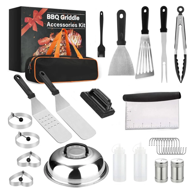Grill Accessories, 29 Pcs BBQ Tools - Spatula Set with Basting Cover, Spatula, Scraper, Bottle, Tongs, Egg Ring, for Smoker, Ca
Grill Accessories, 29 Pcs BBQ Tools - Spatula Set with Basting Cover, Spatula, Scraper, Bottle, Tongs, Egg Ring, for Smoker, Ca