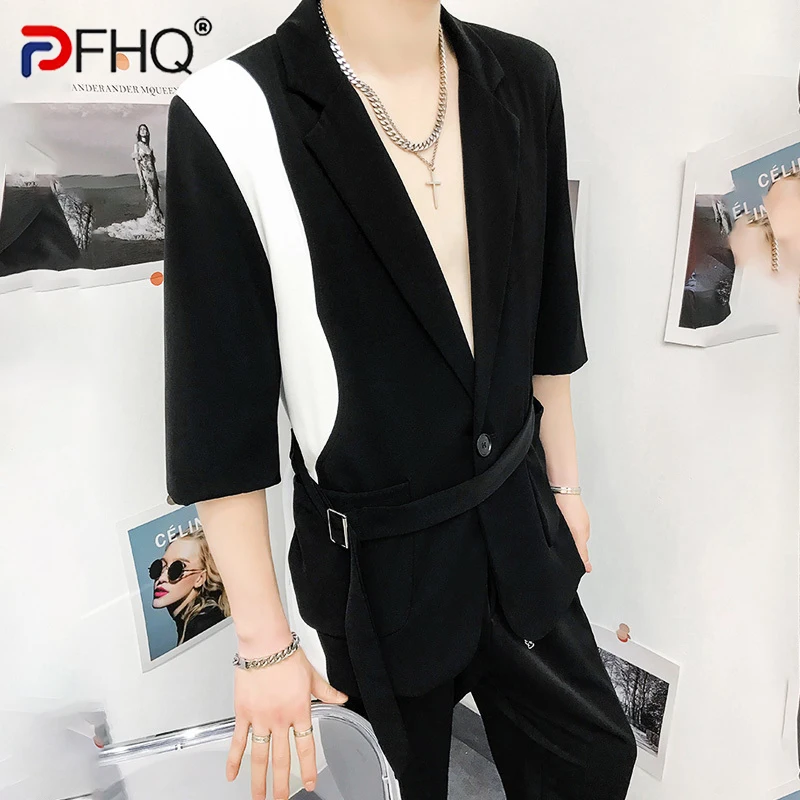 

PFHQ цветной контрастный лоскутный дизайн, стильный мужской оригинальный элегантный пиджак, высококачественный уличный пиджак 2023, новый модный пиджак