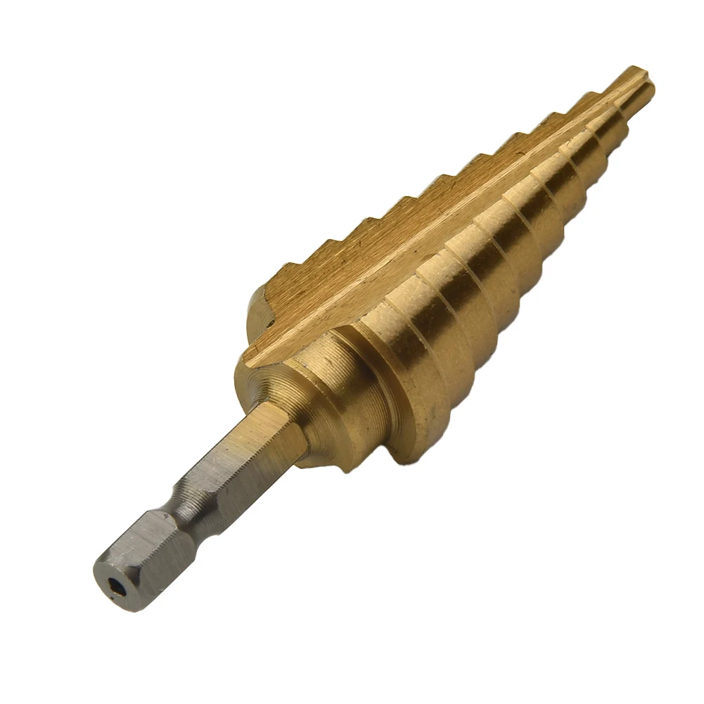 Hex Titanium Coated Step Cone Drill Bit Hole Metal Wood Cutter 4-22mm HSS Tool Deburring, Chamfering, Elliptic Hole Enlargement
Hex Titanium Coated Step Cone Drill Bit Hole Metal Wood Cutter 4-22mm HSS Tool Deburring, Chamfering, Elliptic Hole Enlargement