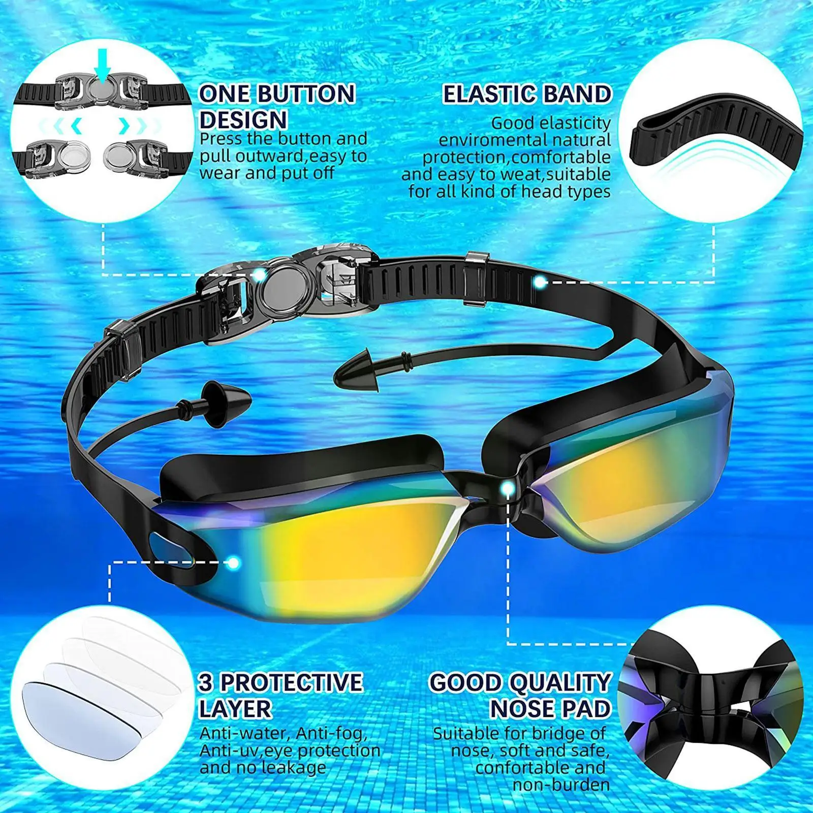 Professional Swimming Goggles Swimming Glasses With Nose Earplugs Clip Очки Waterproof Adluts Для Silicone Cap Swimming Пла H1L3
Professional Swimming Goggles Swimming Glasses With Nose Earplugs Clip Очки Waterproof Adluts Для Silicone Cap Swimming Пла H1L3
