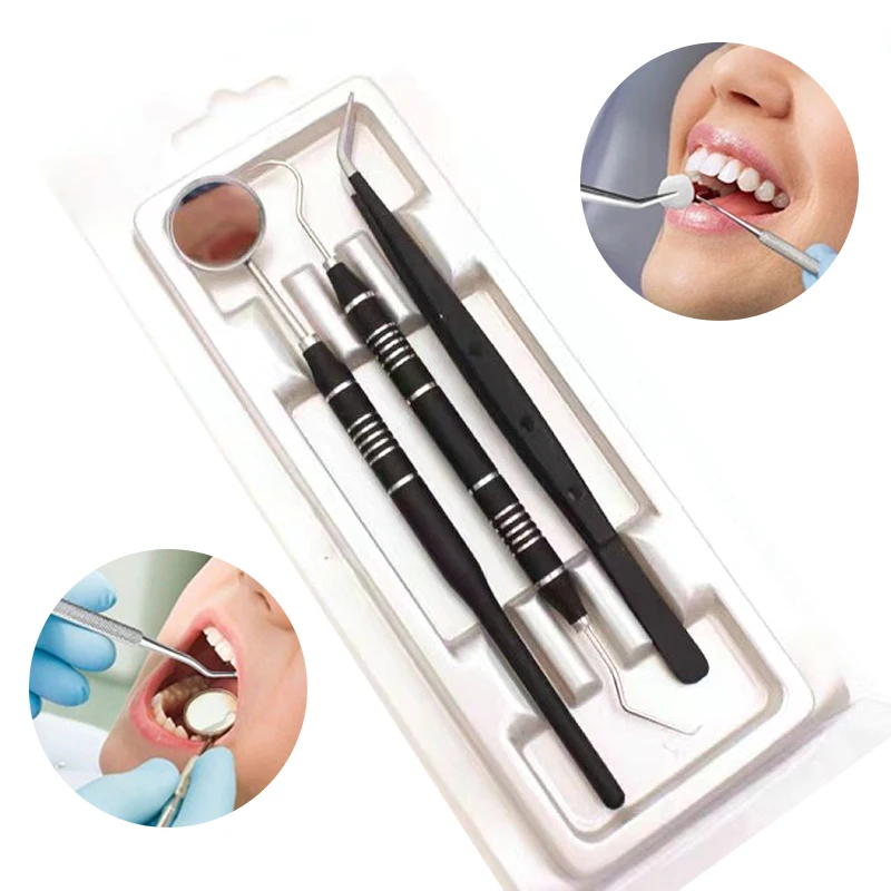 

3 pcs/set Dental Mirror kit Mouth Mirror Probe Hook Pick Tweezer Stainless Steel Dental Instruments Dentist Teeth cleaning Tool