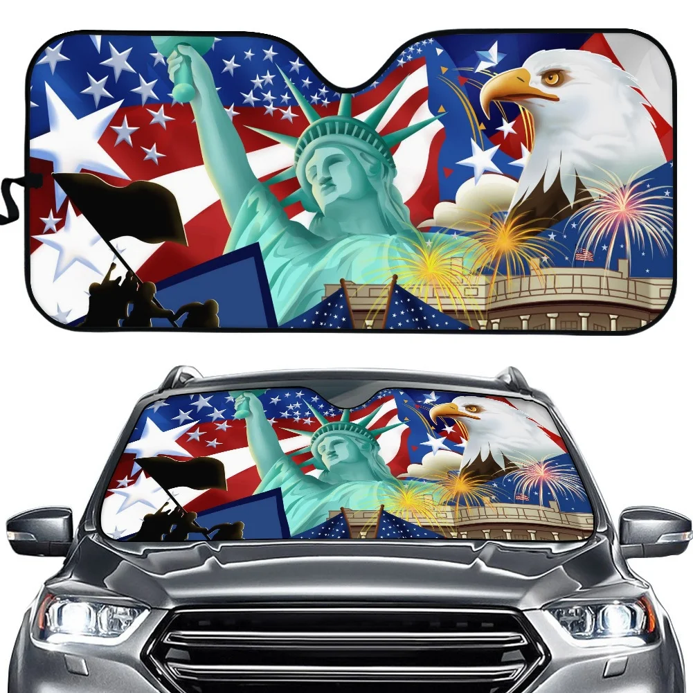 

Patriotic US Flag Print Car Windshield Sunshade Auto Sun Shade Windscreen Cover Protects Car Front Window American National Day