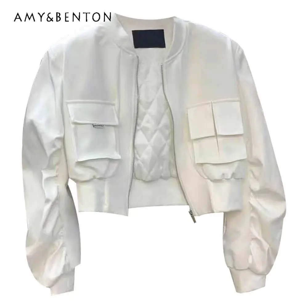 American Retro White Stand Collar Workwear Short Coats Women Clothes Spring Small Loose Cardigan Boomber Jacket Baseball Uniform
American Retro White Stand Collar Workwear Short Coats Women Clothes Spring Small Loose Cardigan Boomber Jacket Baseball Uniform