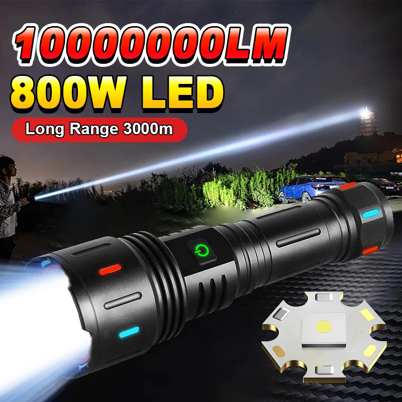 

1000000LM Most Powerful Led Flashlight Rechargeable 800W LED Flashlights High Power Zoom Torch Long Range 3000m Tactical Lantren
