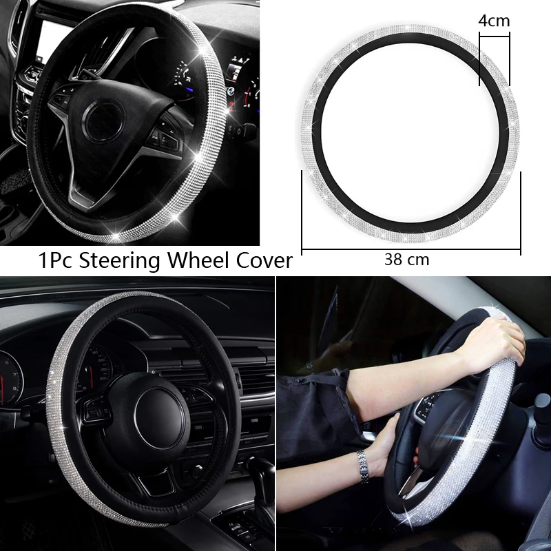 Bling Bling Crystal Rhinestones Leather Steering Wheel Cover with CZ Diamond Universal Fit 15 Inch Car Wheel Protector for Women
Bling Bling Crystal Rhinestones Leather Steering Wheel Cover with CZ Diamond Universal Fit 15 Inch Car Wheel Protector for Women