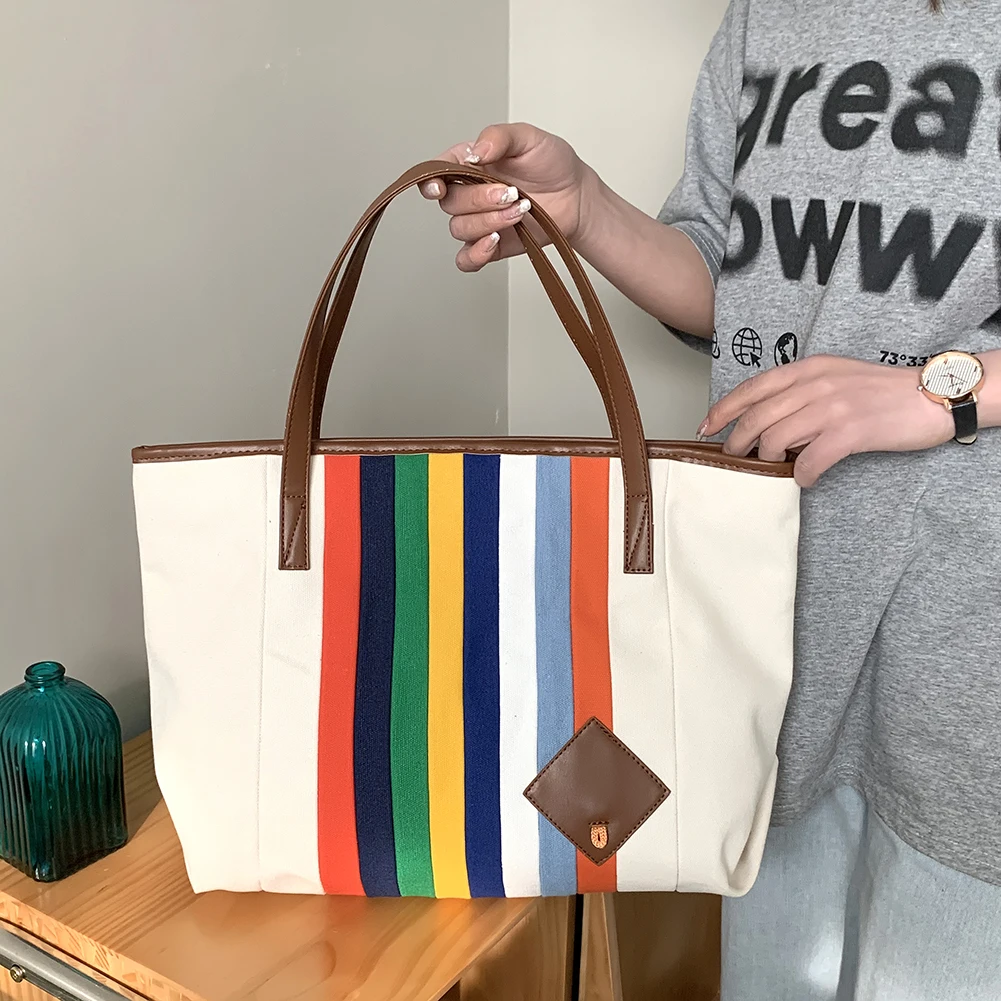 Fashion Canvas Shoulder Totes Bag Ladies Rainbow Contrast Color Large Capacity Underarms Bag Retro Shopping Designer Handbag
Fashion Canvas Shoulder Totes Bag Ladies Rainbow Contrast Color Large Capacity Underarms Bag Retro Shopping Designer Handbag