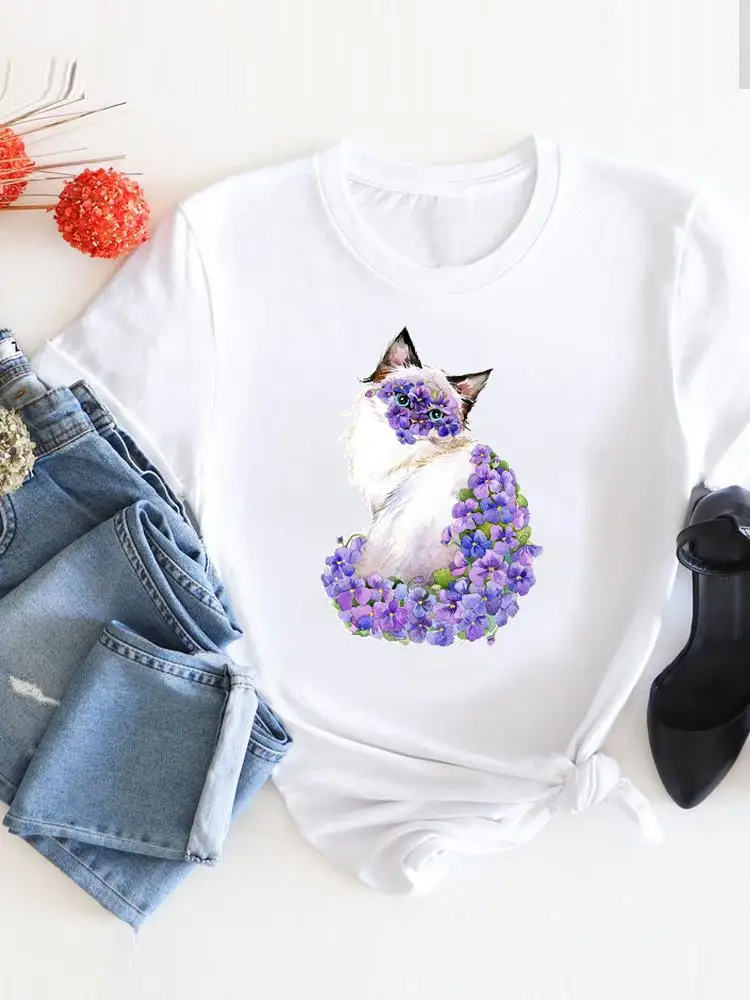 Женская футболка с круглым вырезом, коротким рукавом и цветочным принтом
Женская футболка с круглым вырезом, коротким рукавом и цветочным принтом