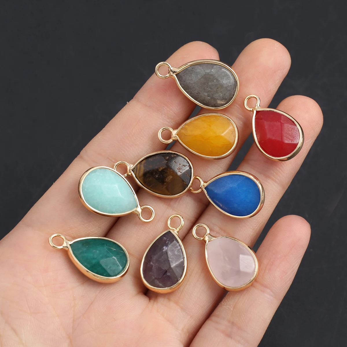 

15PCS Wholesale Natural Stone Random Color Water Droplet Gold Pendant Jewelry Making DIY Necklace Earrings Accessories Gift