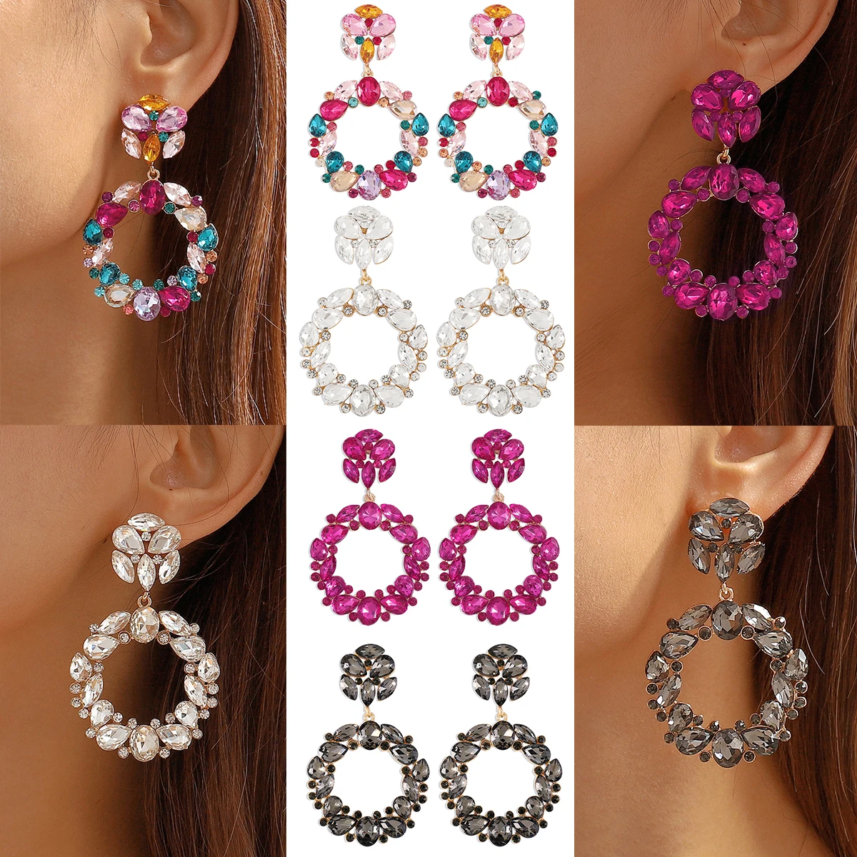 Ingemark Luxury Multicolor Rhinestone Round Drop Earrings for Women Crystal Flower Hanging Earring Jewelry Party Wed Accessories 
Ingemark Luxury Multicolor Rhinestone Round Drop Earrings for Women Crystal Flower Hanging Earring Jewelry Party Wed Accessories