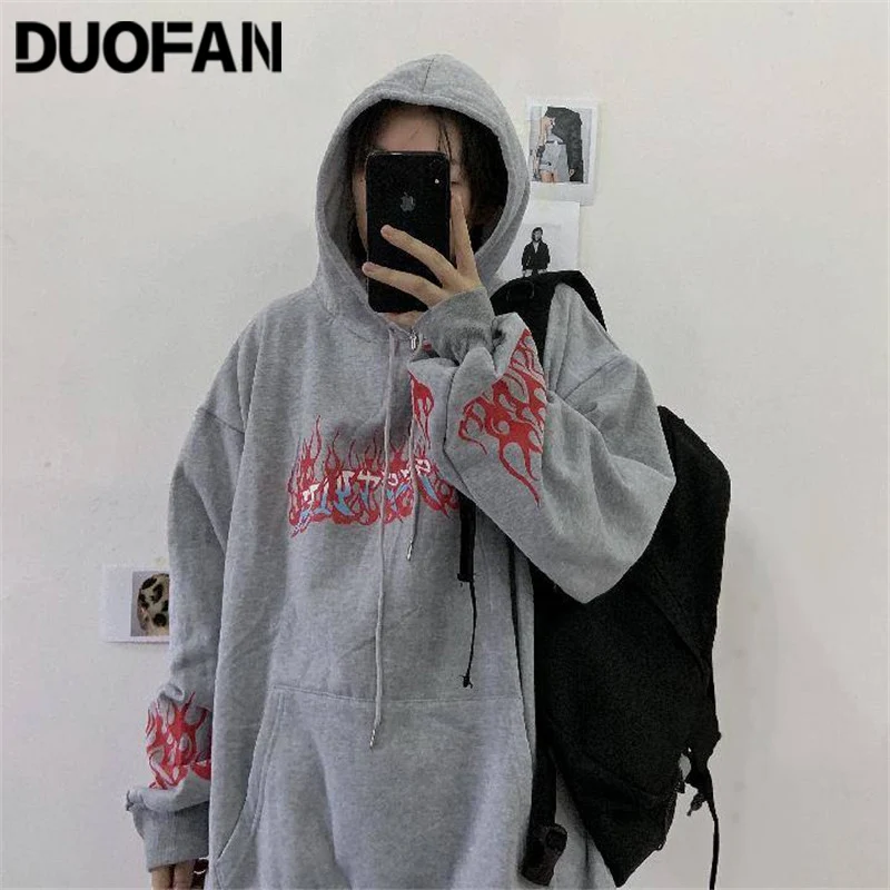 DUOFAN Cool Black Fire Print Hoodies Women Casual Oversized Hip Hop Sweatshirts Autumn High Street Harajuku Couple Hoodie Tops
DUOFAN Cool Black Fire Print Hoodies Women Casual Oversized Hip Hop Sweatshirts Autumn High Street Harajuku Couple Hoodie Tops