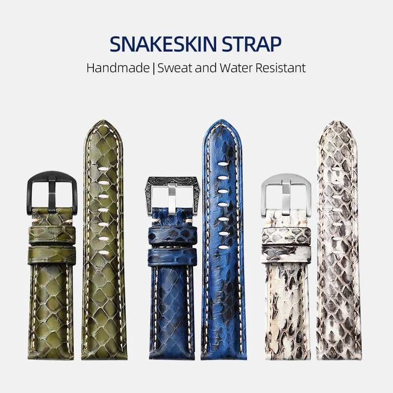 Handmade snakeskin Watchband 20MM 22MM 24MM Black White Green Blue Leather Strap Men's Snakeskin Watch Strap 
Handmade snakeskin Watchband 20MM 22MM 24MM Black White Green Blue Leather Strap Men's Snakeskin Watch Strap