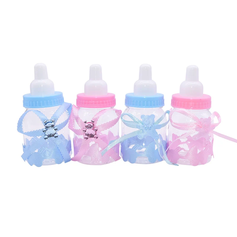 

12pcs Blue Pink Plastic Feeder Bottle Candy Box Boy Girl Chocolate Candy Box Gender Reveal Baby Shower Party Favor Gift Supplies