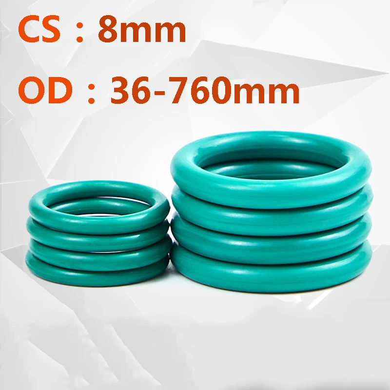 

CS 8mm FKM Fluororubber O-Ring Sealing Ring Wire Diameter 8mm OD 36mm-760mm Green Seal Gasket Ringcorrosion Resistant Heat 1Pcs