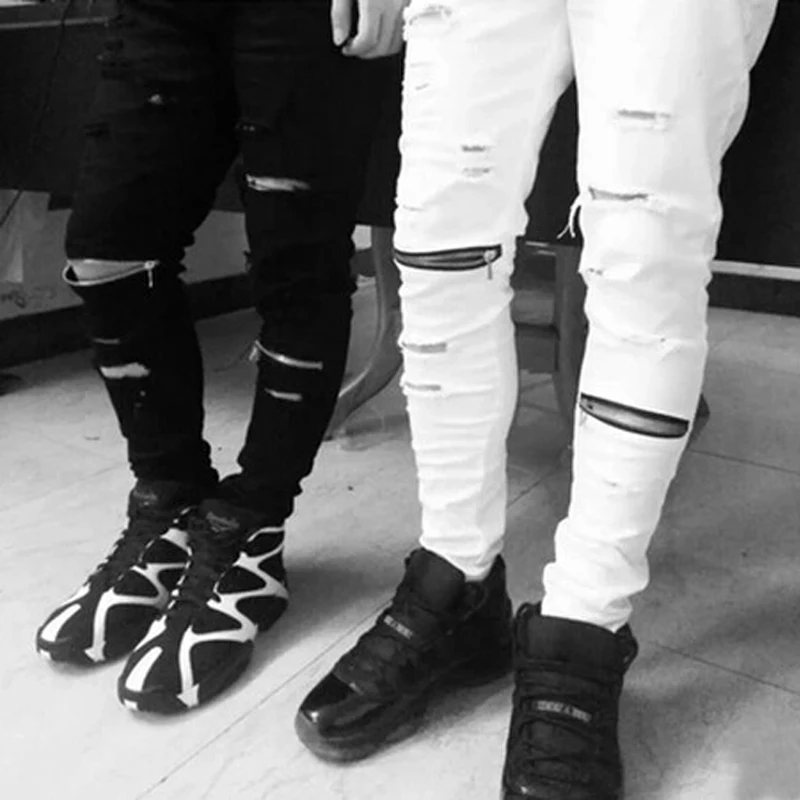 White Ripped Jeans Men Holes Super Skinny Famous Designer Brand Slim Fit Destroyed Jeans Solid Pencil Pants Slim Zipper Jeans
White Ripped Jeans Men Holes Super Skinny Famous Designer Brand Slim Fit Destroyed Jeans Solid Pencil Pants Slim Zipper Jeans