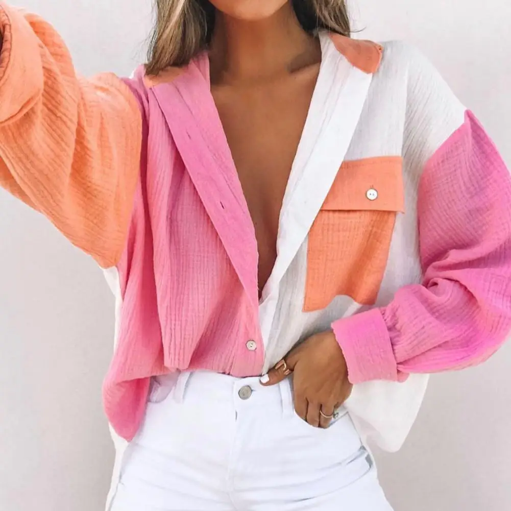 Chic Shirt Blouse Lapel Lightweight Fashionable Shirt Trendy Splicing Print Lady Casual Blouse
Chic Shirt Blouse Lapel Lightweight Fashionable Shirt Trendy Splicing Print Lady Casual Blouse