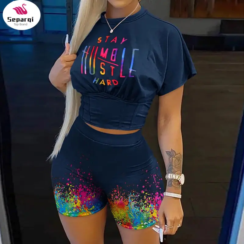 SEPARQI Two Piece Set Women Letter Print Short Sleeve Crop Corset T-shirt & Ladies High Waist Shorts Pants Set Outfits
SEPARQI Two Piece Set Women Letter Print Short Sleeve Crop Corset T-shirt & Ladies High Waist Shorts Pants Set Outfits