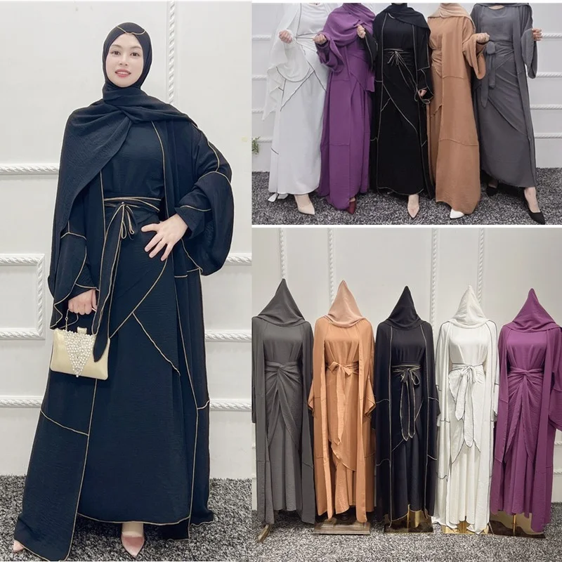 3 Piece Crepe Matching Muslim Sets Abayas for Women Dubai Turkey Open Abaya Set Hijab Inner Dress with Wrap Skirt Islam Clothing
3 Piece Crepe Matching Muslim Sets Abayas for Women Dubai Turkey Open Abaya Set Hijab Inner Dress with Wrap Skirt Islam Clothing