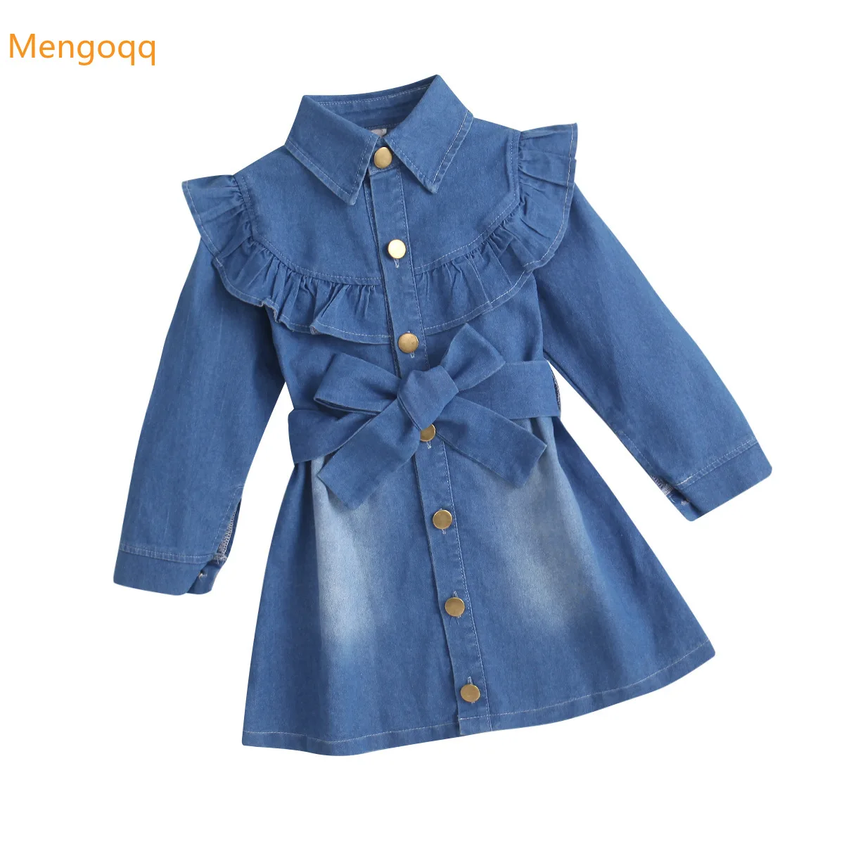 Spring Young Children Girls Full Sleeve Ruched Belt Solid Denim Knee-length Dress Single-breasted Kids Baby Fashion Clothes 1-8Y
Spring Young Children Girls Full Sleeve Ruched Belt Solid Denim Knee-length Dress Single-breasted Kids Baby Fashion Clothes 1-8Y