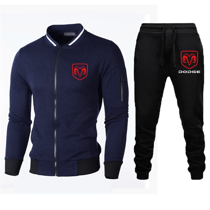 

Spring Autumn College Style Dodge Brands Logo Print 6 Color Tops Sets Customizable Logo Men Zipper Coats+Leisure Pants Sets