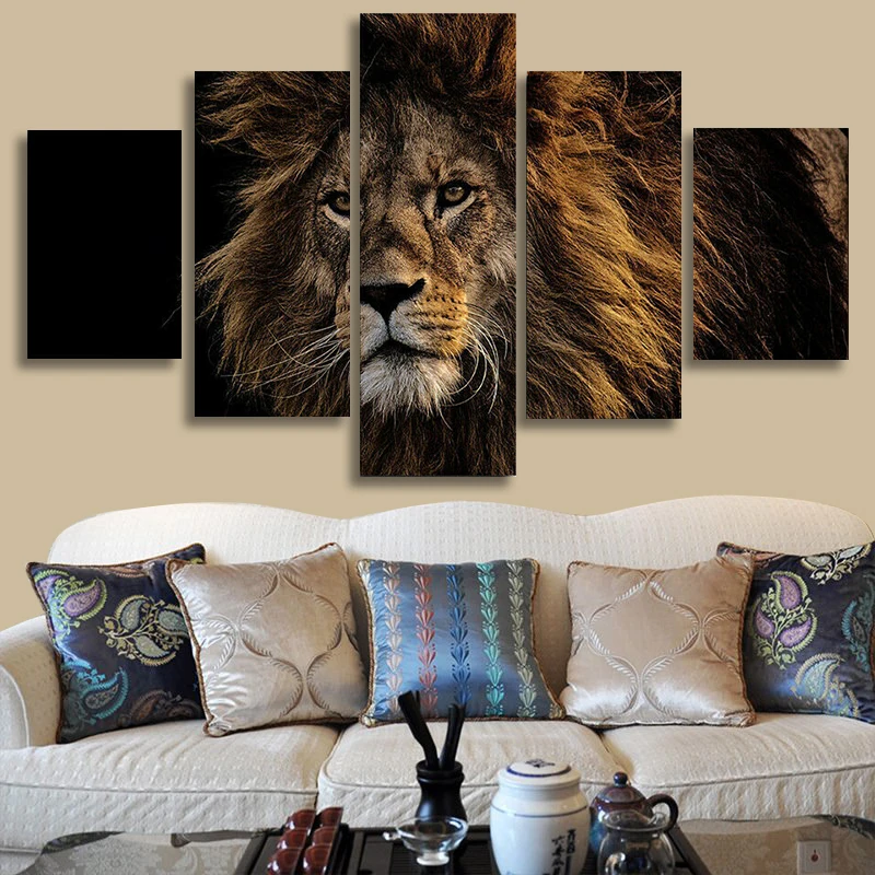 

Lion Animal Shadow King Jungle 5 Panel Canvas Print Wall Art Poster Home Decor HD Print 5 Piece Room Decor Paintings Pictures