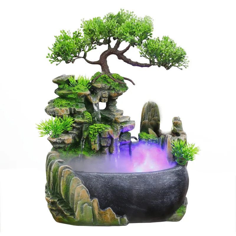 

Wealth Feng Shui Company Office Tabletop Ornaments Desktop Flowing Water Waterfall Fountain With Color Changing LED Lights Spray