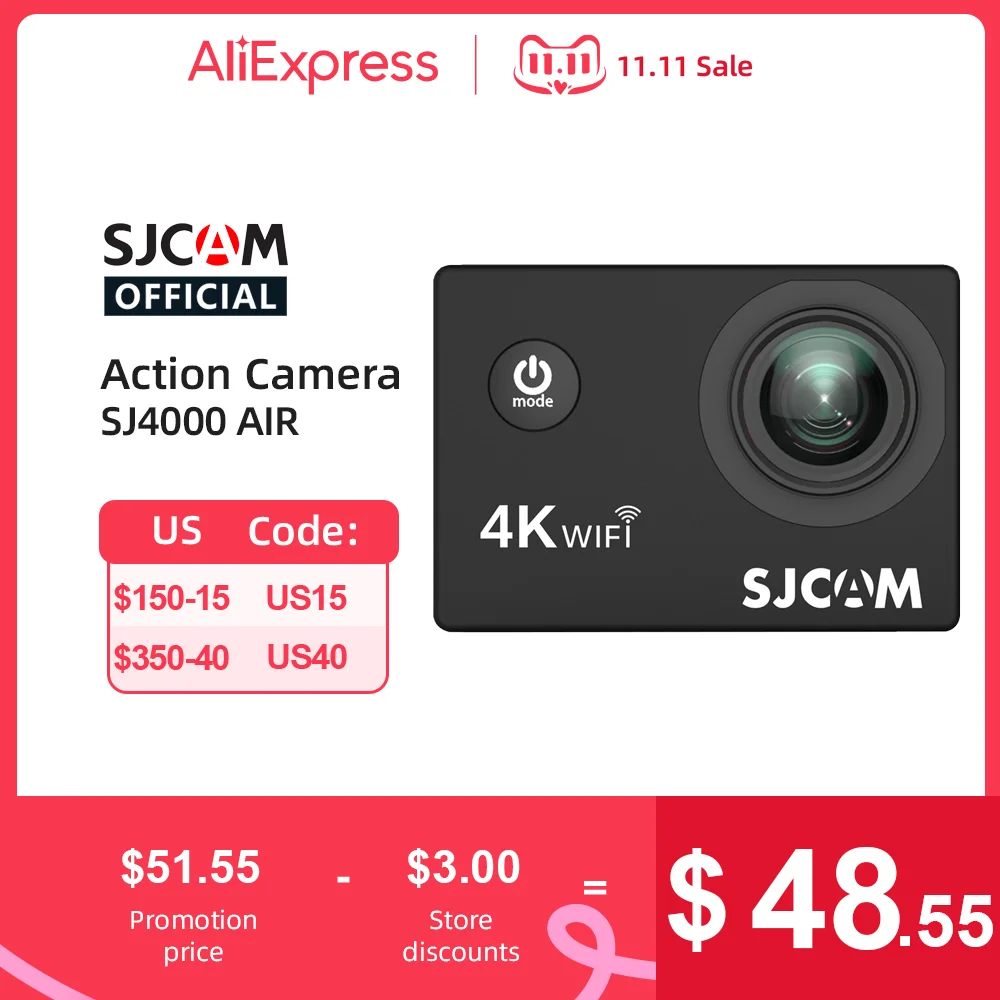 

Экшн-камера SJCAM SJ4000 AIR, Full HD, Allwinner, 4K, 30 кадров/с, Wi-Fi, экран 2,0 дюйма