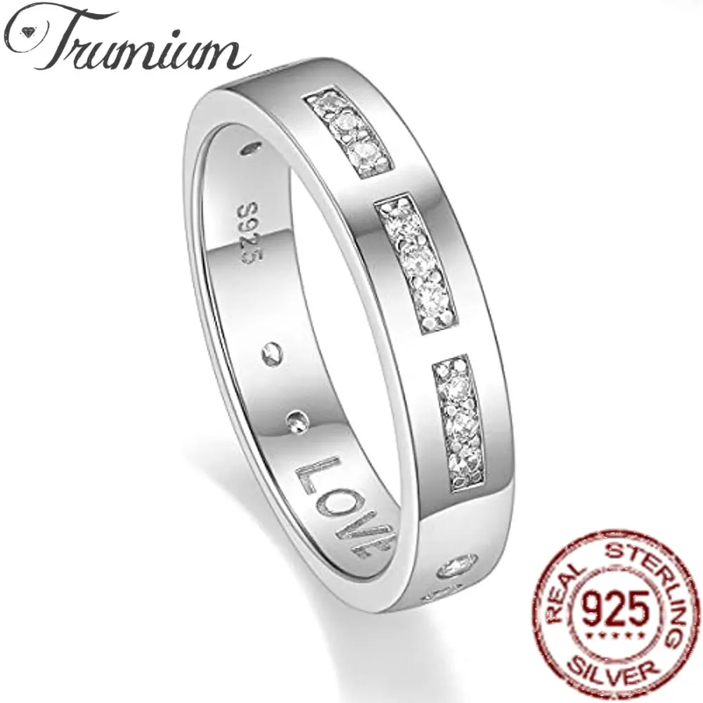 

Trumium 5mm s925 Sterling Silver Engagement Rings All-round Zircon CZ Wedding Promise Rings Stunning Wedding Bands for Women Men