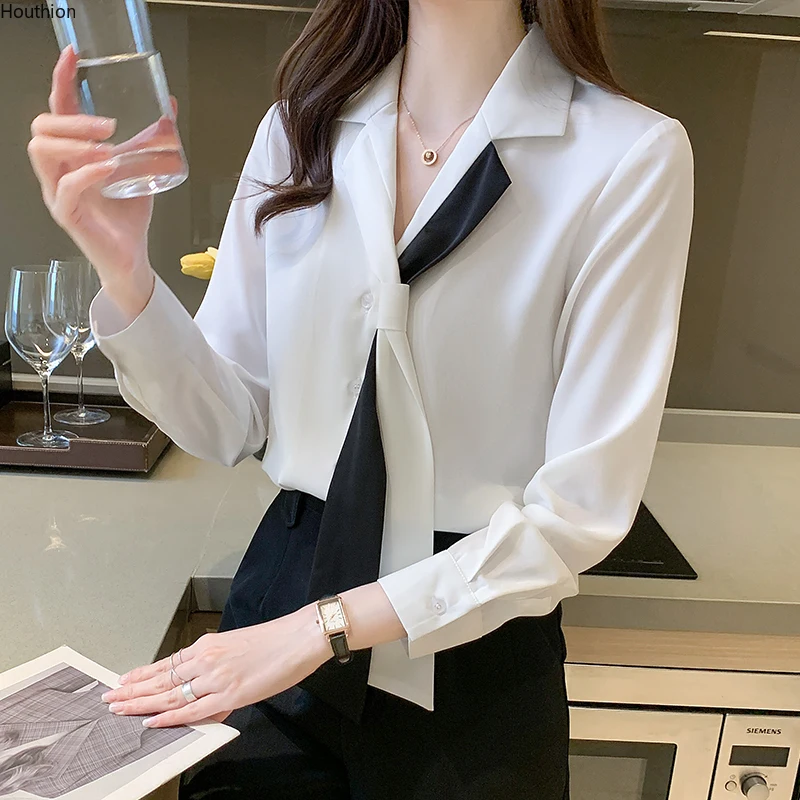 Summer New Women's Blouses Notched Shirt Long Sleeve Tops Pure Color Stitching Chiffon Casual Fashion Loose
Summer New Women's Blouses Notched Shirt Long Sleeve Tops Pure Color Stitching Chiffon Casual Fashion Loose