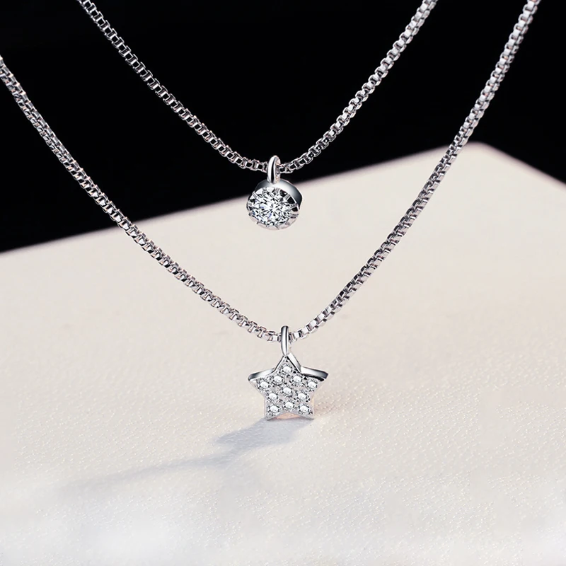 925 Sterling Silver Double Layer Star Moon Clavicle Chain Necklace Cubic Zircon Moissanite Wedding Jewelry For Women Party Gift
925 Sterling Silver Double Layer Star Moon Clavicle Chain Necklace Cubic Zircon Moissanite Wedding Jewelry For Women Party Gift