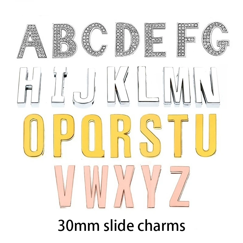 

1 Piece Internal Dia 30mm Slide Charm Gold Color English Letters DIY Accessories Fit 30mm Wide Belt Pet Collar