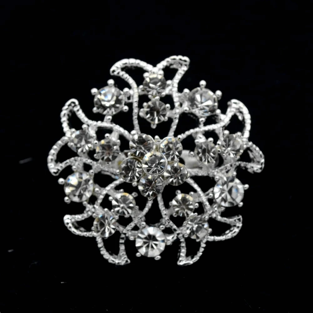 

1.3" Sparkly Silver Tone Clear Rhinestone Crystal Diamante Flower Brooch Prom Party Pins