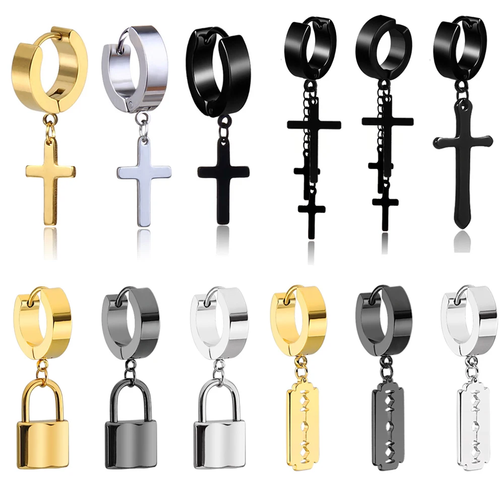 2pcs Stainless Steel Lock Cross Pendant Drop Huggie Earrings Women Men Unisex Jewelry Punk Cartilage Dangle Earrings
2pcs Stainless Steel Lock Cross Pendant Drop Huggie Earrings Women Men Unisex Jewelry Punk Cartilage Dangle Earrings