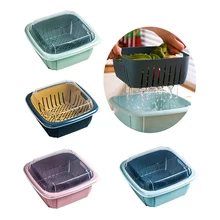 3 In 1 Double Layer Drain Basket Box With Lid Multifunction Refrigerator Crisper Storage Container Vegetable Organizer