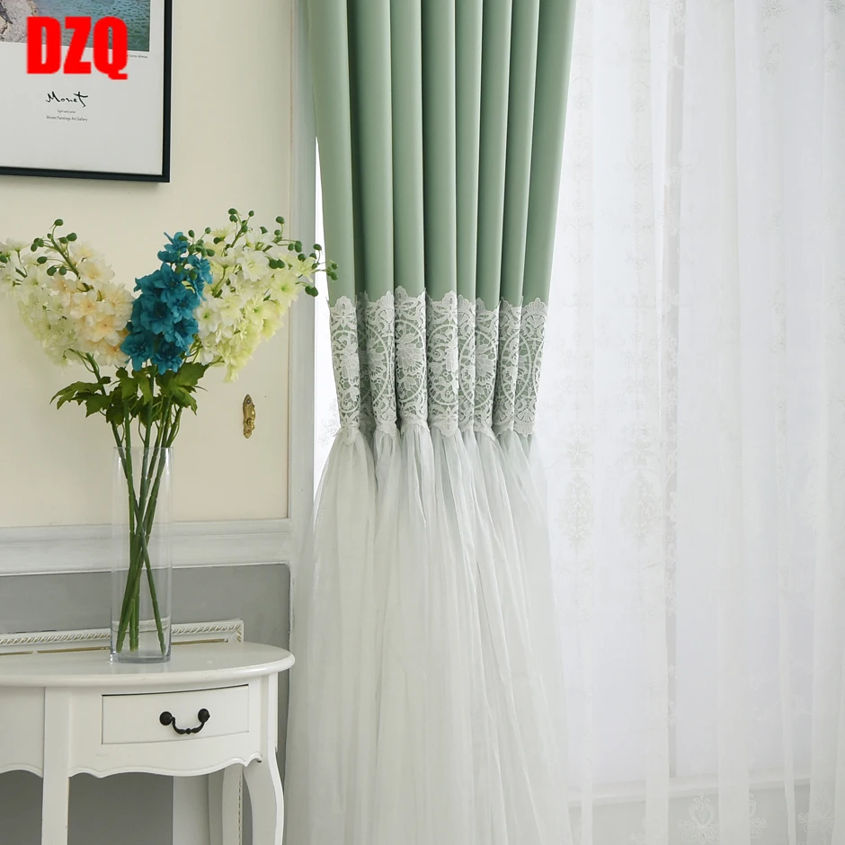 New French Romantic Princess Style Green Lace Stitching Blackout Curtains for Bedroom Living Room Finished Partition Curtain 
New French Romantic Princess Style Green Lace Stitching Blackout Curtains for Bedroom Living Room Finished Partition Curtain