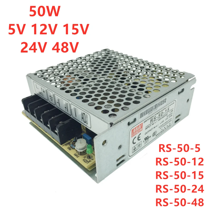 

MEAN WELL 50W 5V 12V 15V 24V 48V Single Output Switching Power Supply RS-50-5 RS-50-12 RS-50-15 RS-50-24 RS-50-48
