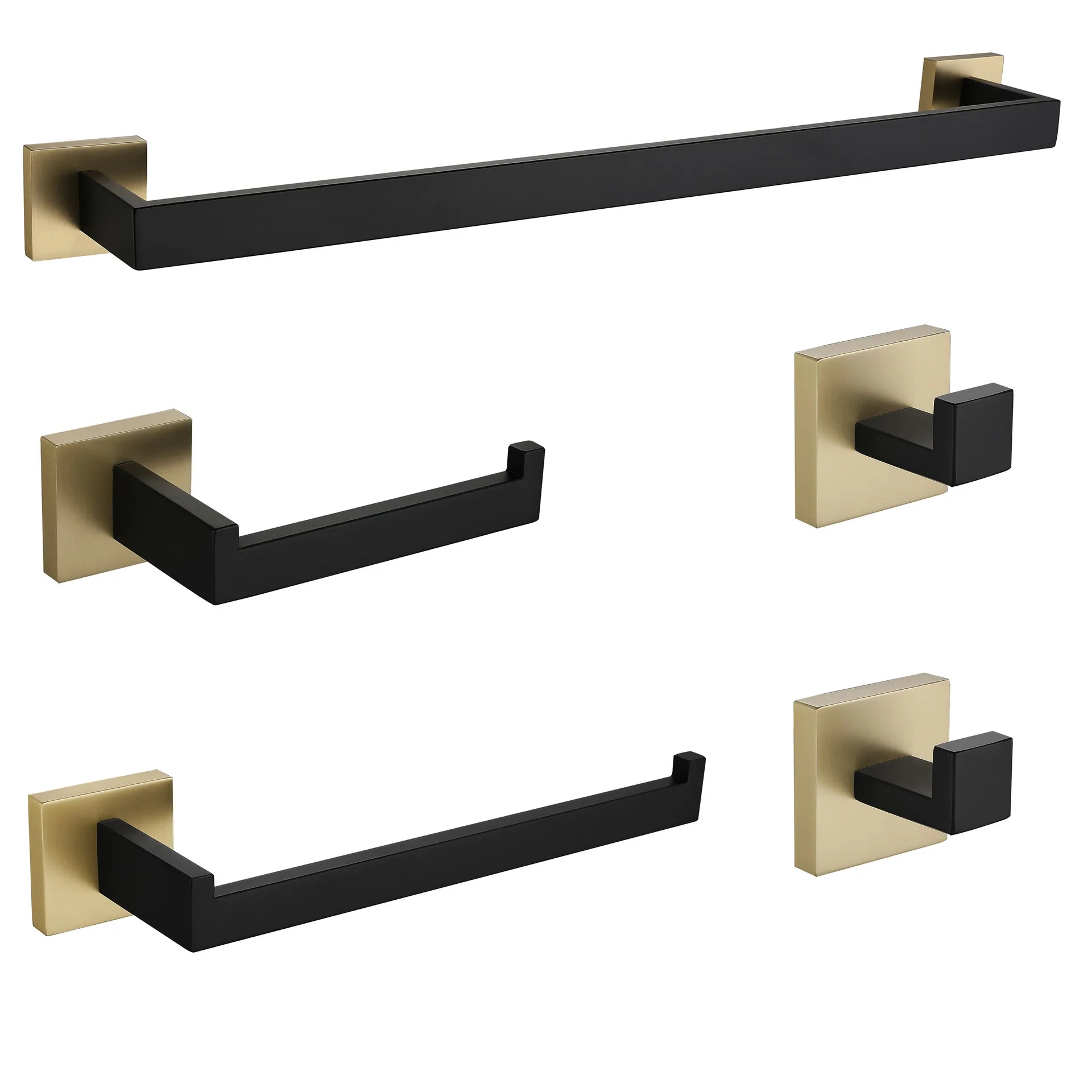 5 Pieces/Set Black and Gold SUS304 Stainless steel Towel bar Paper holder Clothes hook High quality Bathroom hardware accessory
5 Pieces/Set Black and Gold SUS304 Stainless steel Towel bar Paper holder Clothes hook High quality Bathroom hardware accessory