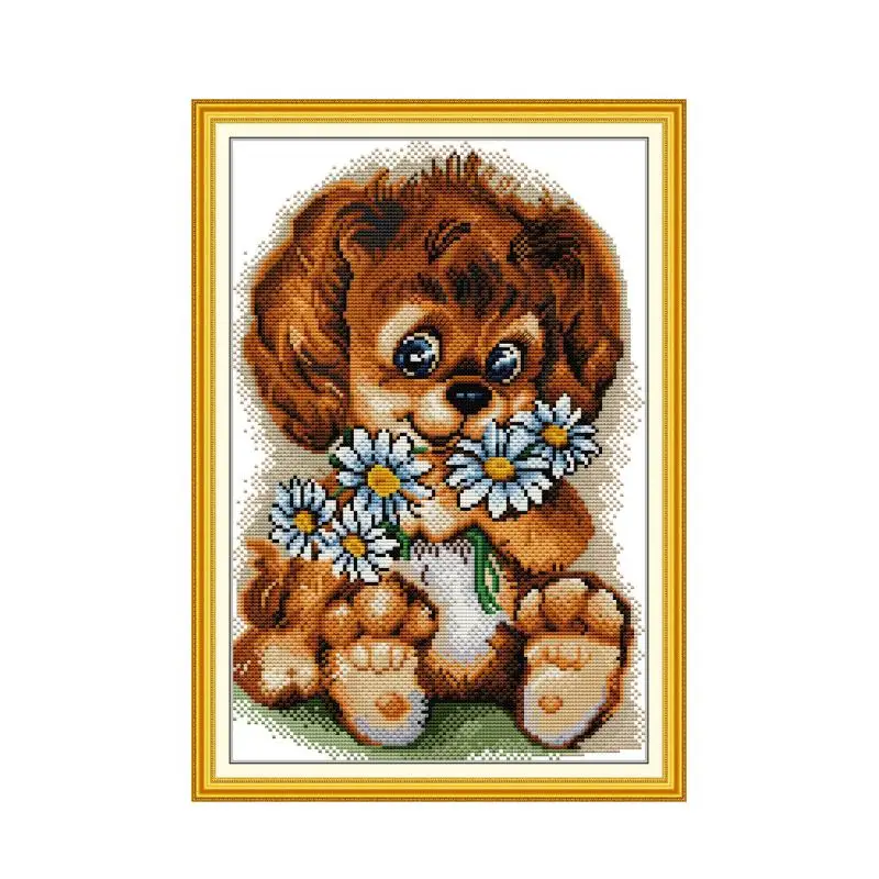 

Dogs Who Love Flowers Patterns Counted DIY Wholesale 11CT 14CT Stamped Cross Stitch Sits Embroidery Kits Needlework Home Decor