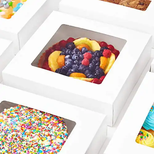 Grease Resistant Bakery Box 10x10x2.5 25 Pack with Clear Window. Fancy 10inch Square Pastry Container for Gifts. Sturdy, Disposa
Grease Resistant Bakery Box 10x10x2.5 25 Pack with Clear Window. Fancy 10inch Square Pastry Container for Gifts. Sturdy, Disposa
