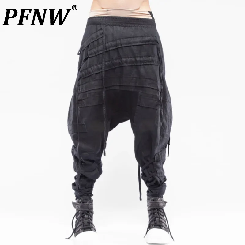 Мужские леггинсы на бретельках PFNW, повседневные Асимметричные однотонные прямые брюки из чистого хлопка с бахромой, 28A1566, для весны и осени 
Мужские леггинсы на бретельках PFNW, повседневные Асимметричные однотонные прямые брюки из чистого хлопка с бахромой, 28A1566, для весны и осени