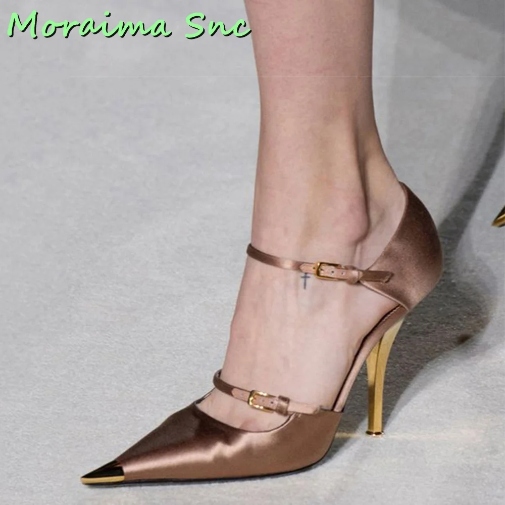 Sexy Satin Pointed Toe Ankle Buckle Pumps Stiletto Heel Shallow Designer Women Shoes Brown Solid Fashion Runway New Arrivals
Sexy Satin Pointed Toe Ankle Buckle Pumps Stiletto Heel Shallow Designer Women Shoes Brown Solid Fashion Runway New Arrivals