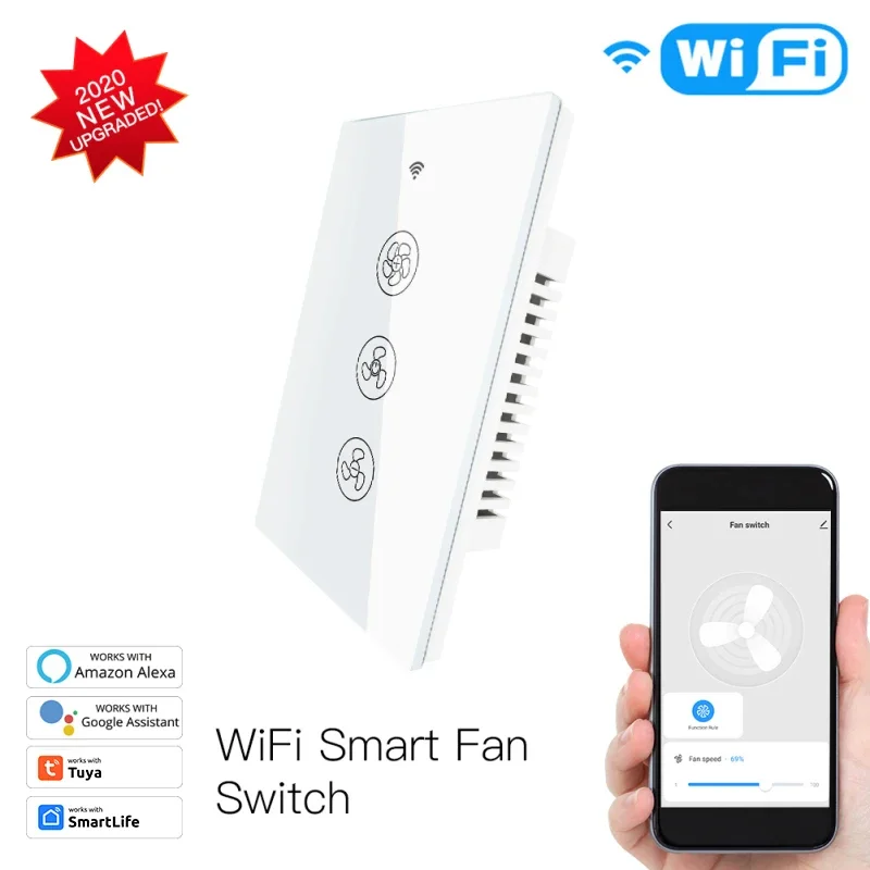 Умный переключатель потолочного вентилятора Wi-Fi RF433 Приложение Smart Life/Tuya