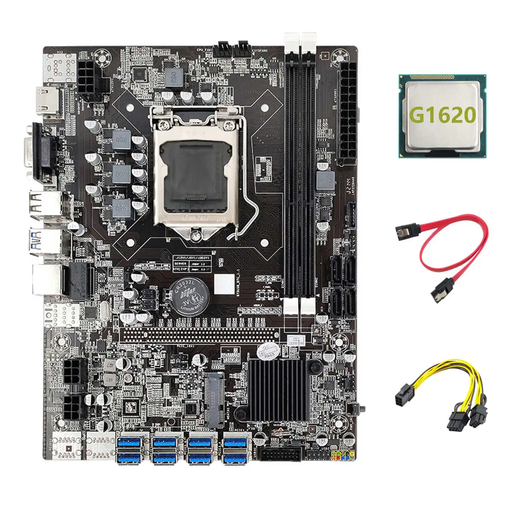 B75 ETH Mining Motherboard 8XPCIE USB Adapter+G1620 CPU+6Pin to Dual 8Pin Cable+SATA Cable LGA1155 B75 Miner Motherboard
B75 ETH Mining Motherboard 8XPCIE USB Adapter+G1620 CPU+6Pin to Dual 8Pin Cable+SATA Cable LGA1155 B75 Miner Motherboard