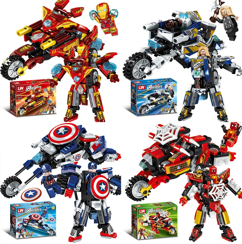 New Product 2076 Series Superhero Avengers Squad Assembled Iron Captain Motorcycle Transformation Mech Building Blocks Toys 
New Product 2076 Series Superhero Avengers Squad Assembled Iron Captain Motorcycle Transformation Mech Building Blocks Toys