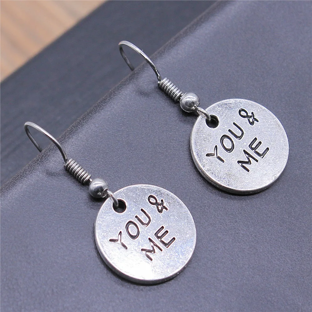Fashion Handmade Simple Design Antique Silver Color You And Me Pendant Earrings Women Vintage Drop Earrings
Fashion Handmade Simple Design Antique Silver Color You And Me Pendant Earrings Women Vintage Drop Earrings