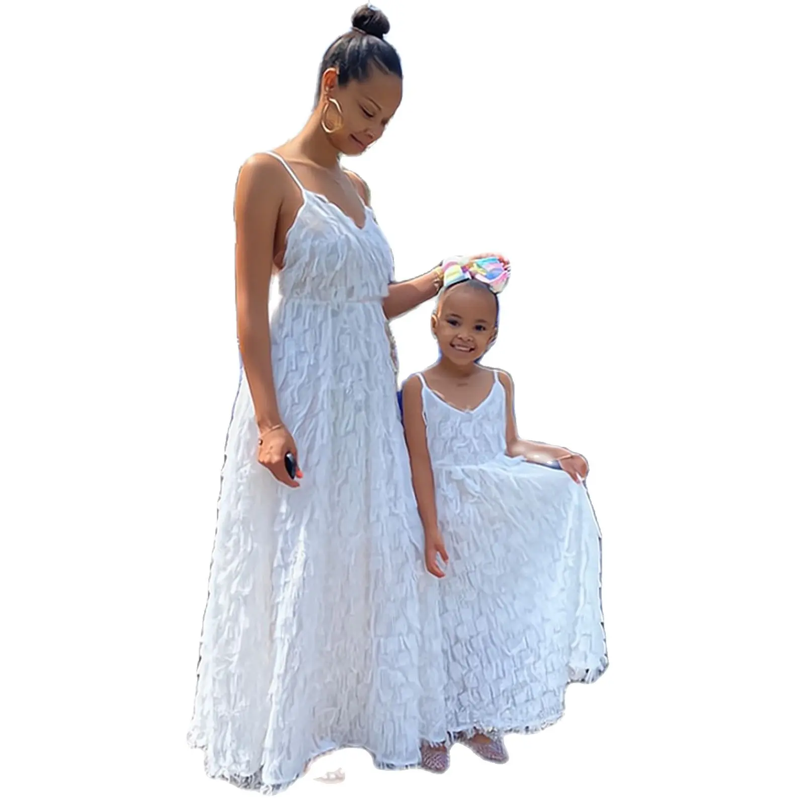 Vintage Mommy And Me White Maxi Dresses For Birthday Wedding Party Mother Daughter Solid Ankle Long Dress Family Matching Outfit 
Vintage Mommy And Me White Maxi Dresses For Birthday Wedding Party Mother Daughter Solid Ankle Long Dress Family Matching Outfit
