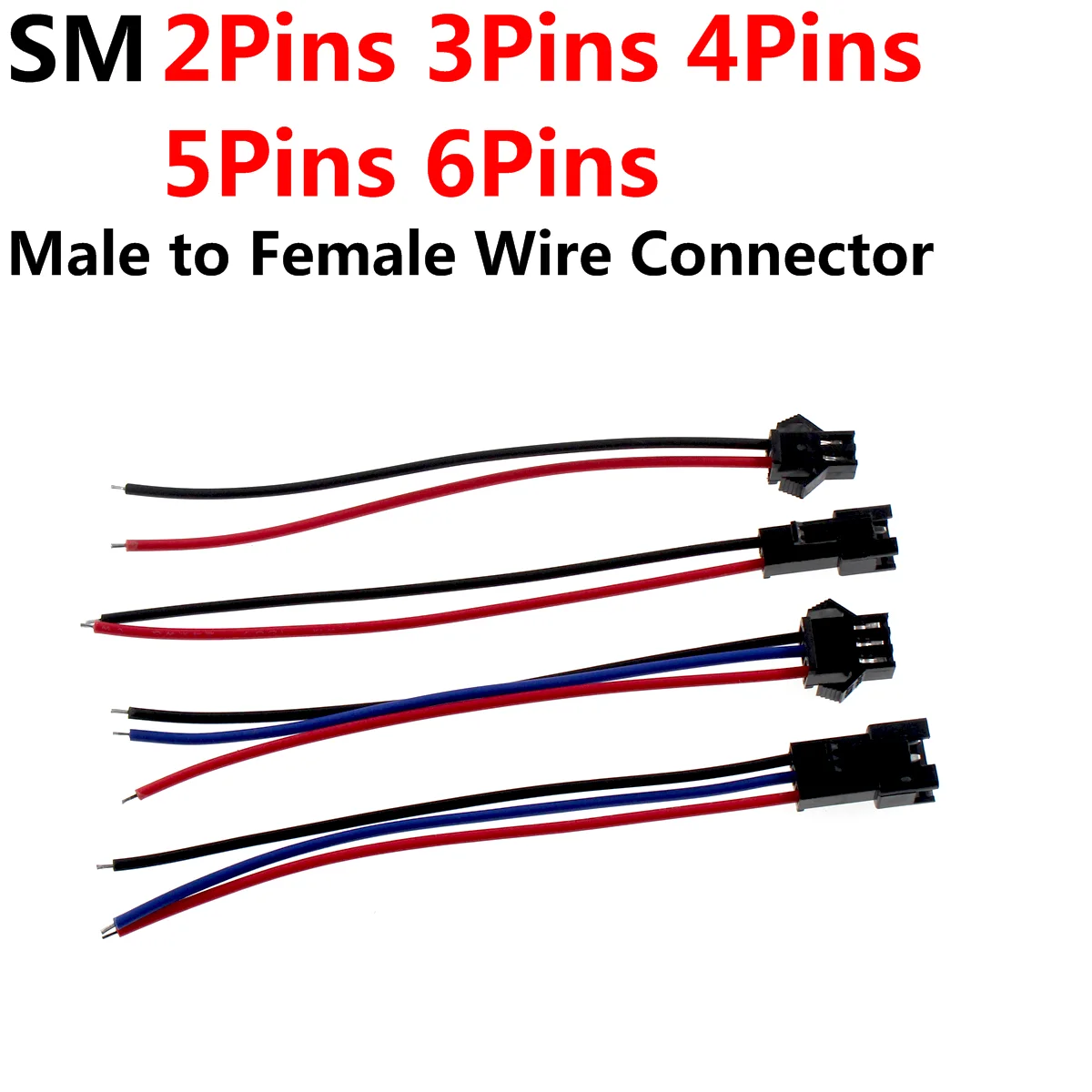 

20Pairs SM 2Pins 3Pins 4pins 5pins 6pins 20cm 30cm 40cm Plug Male to Female Wire Connector