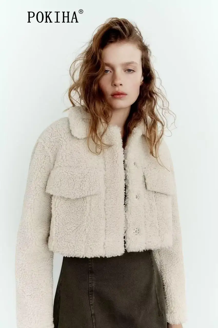 Pokiha Fashion Women Thick Warm Faux Shearling Cropped Jacket Coat Vintage Long Sleeve Front Pockets Female Outerwear Chic Tops
Pokiha Fashion Women Thick Warm Faux Shearling Cropped Jacket Coat Vintage Long Sleeve Front Pockets Female Outerwear Chic Tops