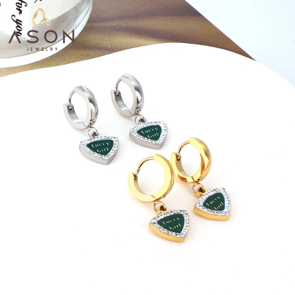 ASONSTEEL Gold Color Stainless Steel Green Heart Shape Pandent White Cubic Zirconia Letter Pattern Drop Earrings For Women Party
ASONSTEEL Gold Color Stainless Steel Green Heart Shape Pandent White Cubic Zirconia Letter Pattern Drop Earrings For Women Party